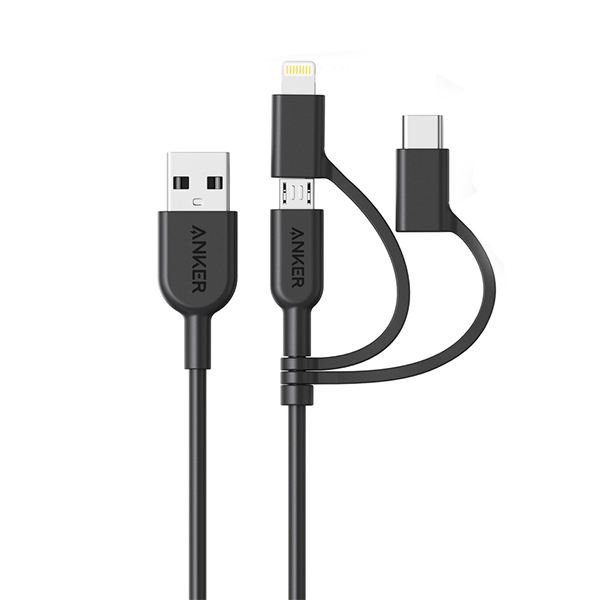 کابل تبدیل USB به لایتنینگ/USB-C/microUSB انکر مدل a8436 Power line2 طول 0.9 متر کابل تبدیل USB به لایتنینگ/USB-C/microUSB انکر مدل a8436 Power line2 طول 0.9 متر